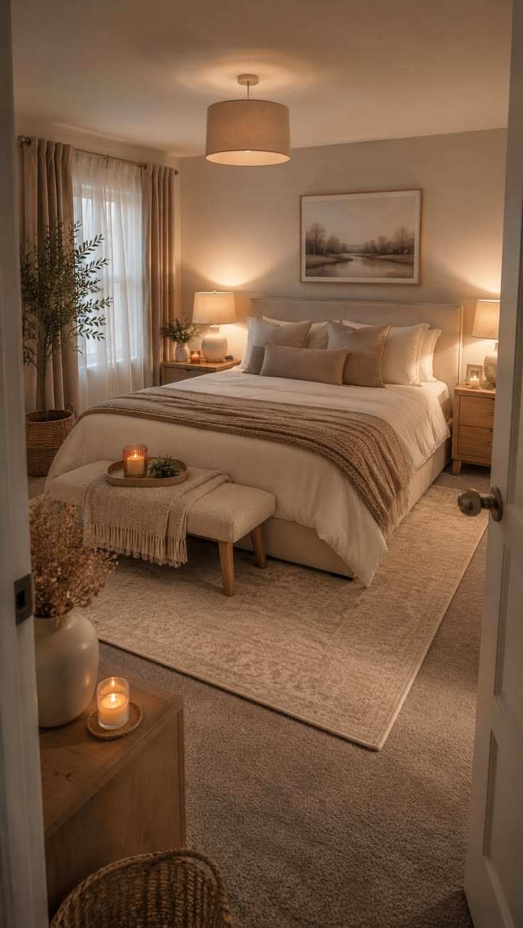 Warm Candlelit Ambient Master Bedroom Decor