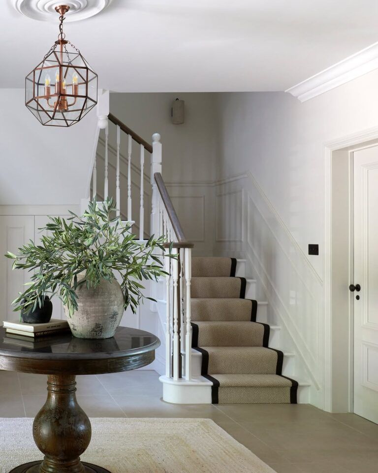 Japandi staircase with light wood, white walls, and minimal decor, serene and balanced